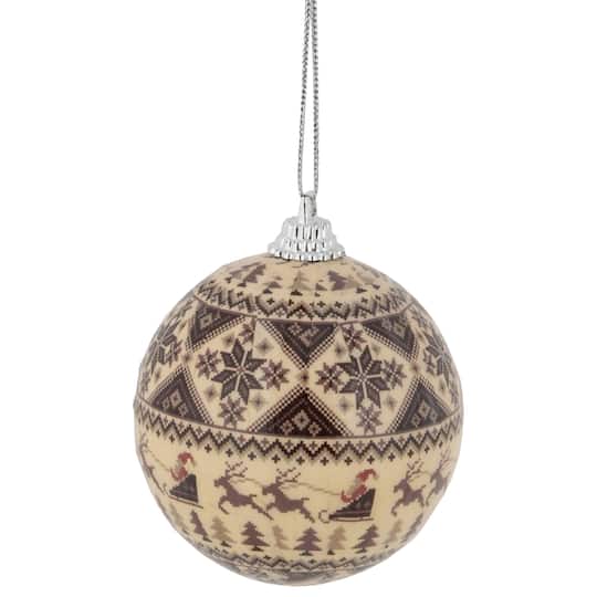 14ct. 2.25" Brown Nordic Print Decoupage Christmas Ball Ornament Set